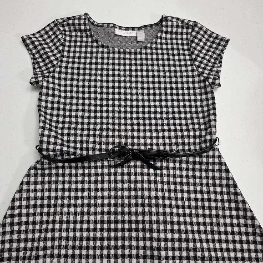 Girls Black & White Gingham Checkered Belted Dress Size 10 NEW without Tags